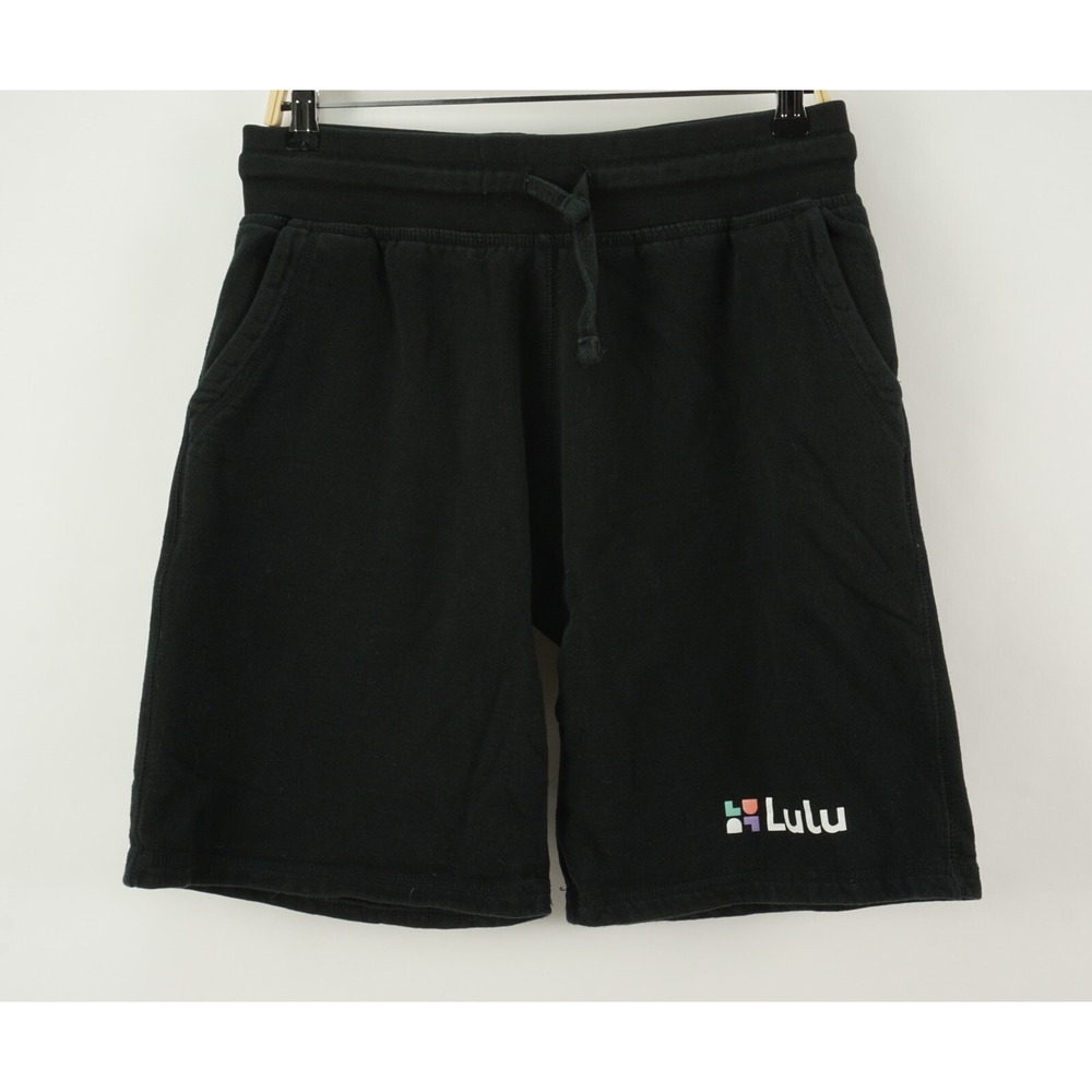 Lulu x Meta Mens Large x‎ 10" Black Knit Big Logo Fleece Lined Sweat Shorts